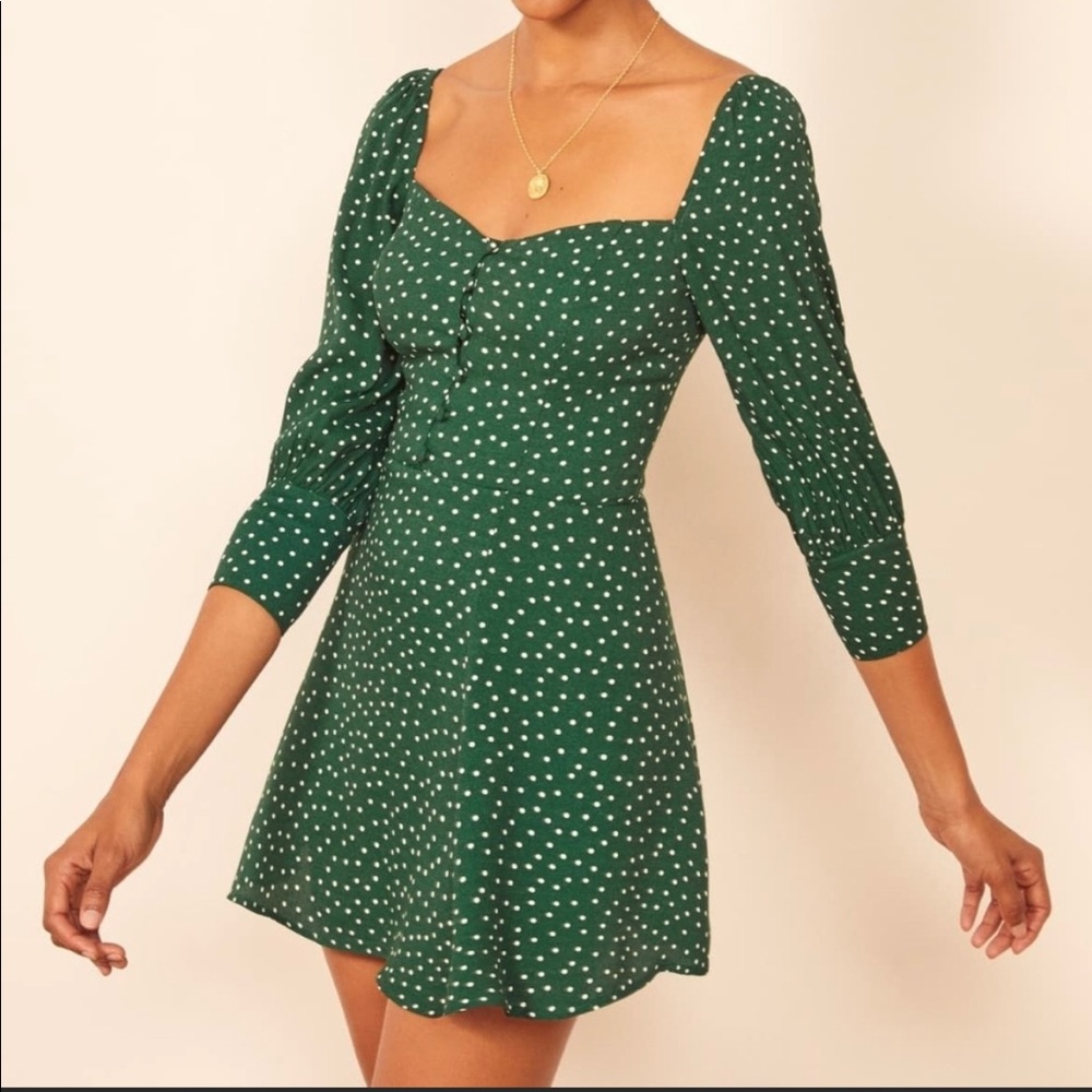 Reformation Lumiere Green Polka Dot Dress, Size 6